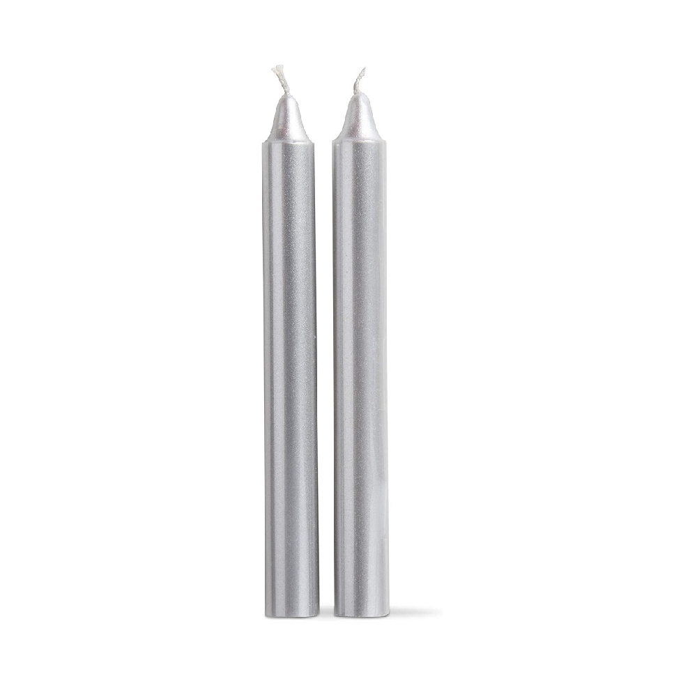 Metallic Taper Candle Silver S/2